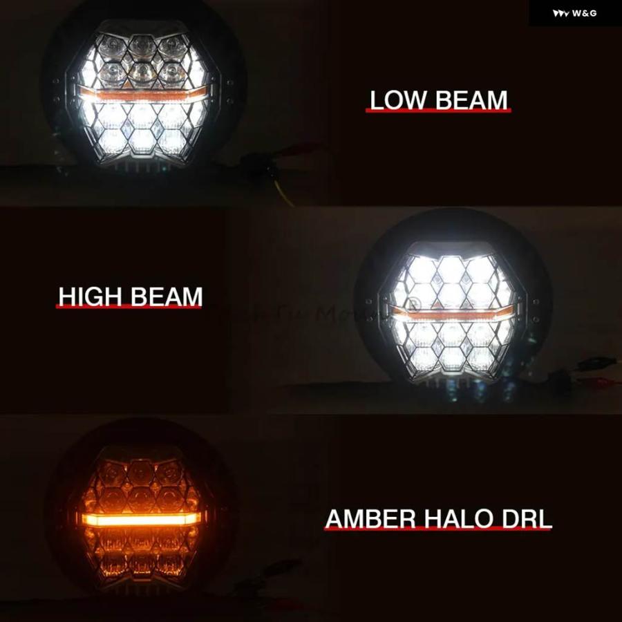 並行輸入品 7インチ LED ヘッドライト オートバイ ハイ/ロービーム ヘッドランプ アンバー DRL ライト ハーレー ツーリング FLD_3