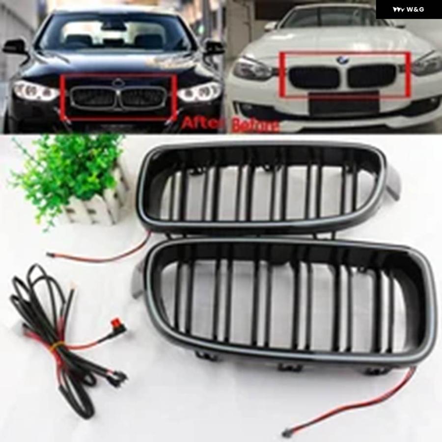 並行輸入品 BMW 3シリーズ F30 F35 2012-2019用 フロント グリル RGB/ホワイトLEDライト スポーティレーシングダブルスラット_8