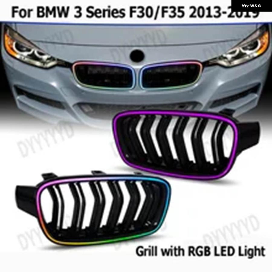 並行輸入品 BMW 3シリーズ F30 F35 2012-2019用 フロント グリル RGB/ホワイトLEDライト スポーティレーシングダブルスラット_9