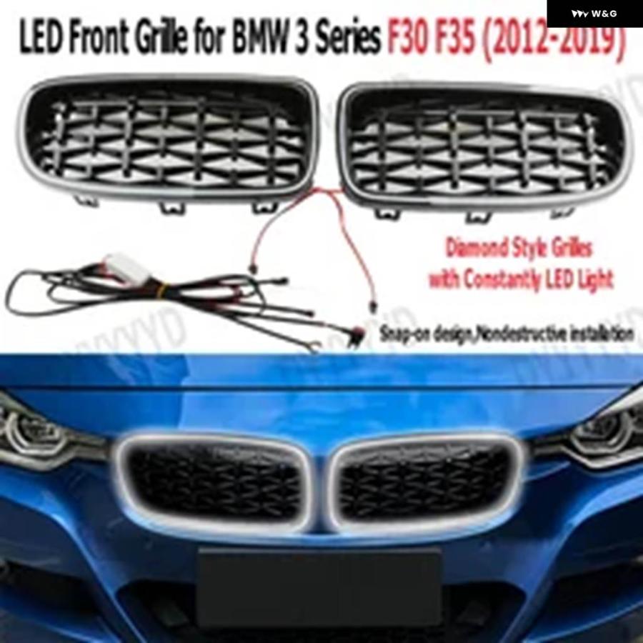 並行輸入品 BMW 3シリーズ F30 F35 2012-2019用 フロント グリル RGB/ホワイトLEDライト スポーティレーシングダブルスラット_10