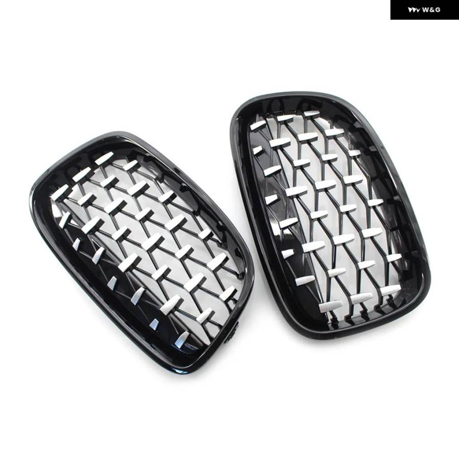 並行輸入品 ダイヤモンド スタイル 車用 ABS フロントキドニー グリル ラジエーター グリル 2個 セット BMW 1シリーズ F20 F21 1の画像