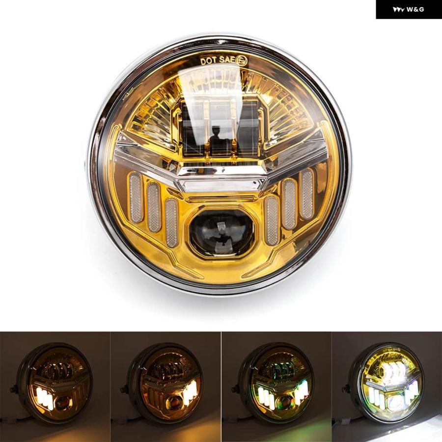 並行輸入品 デュアルカラー ハイ/ロービーム DRL 7インチ フロントランプ LED バイク ラウンド ヘッドライト ハーレー エレクトの画像