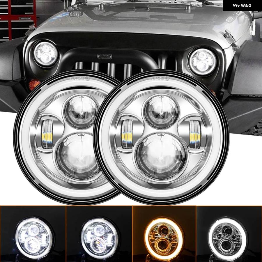 並行輸入品 7インチLED ヘッドライト オートバイ LED ヘッドライト DRLエンジェルアイ ハーレー ホンダ ヤマハ アーバンカー用H4の画像