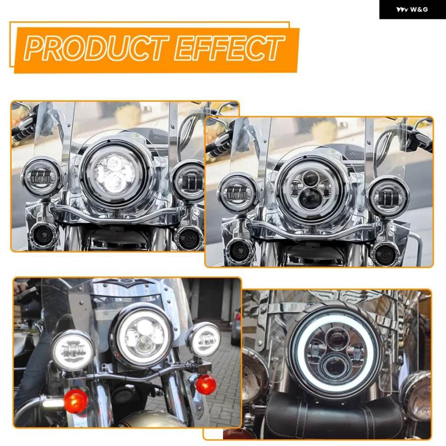 並行輸入品 7インチLED ヘッドライト オートバイ LED ヘッドライト DRLエンジェルアイ ハーレー ホンダ ヤマハ アーバンカー用H4の画像