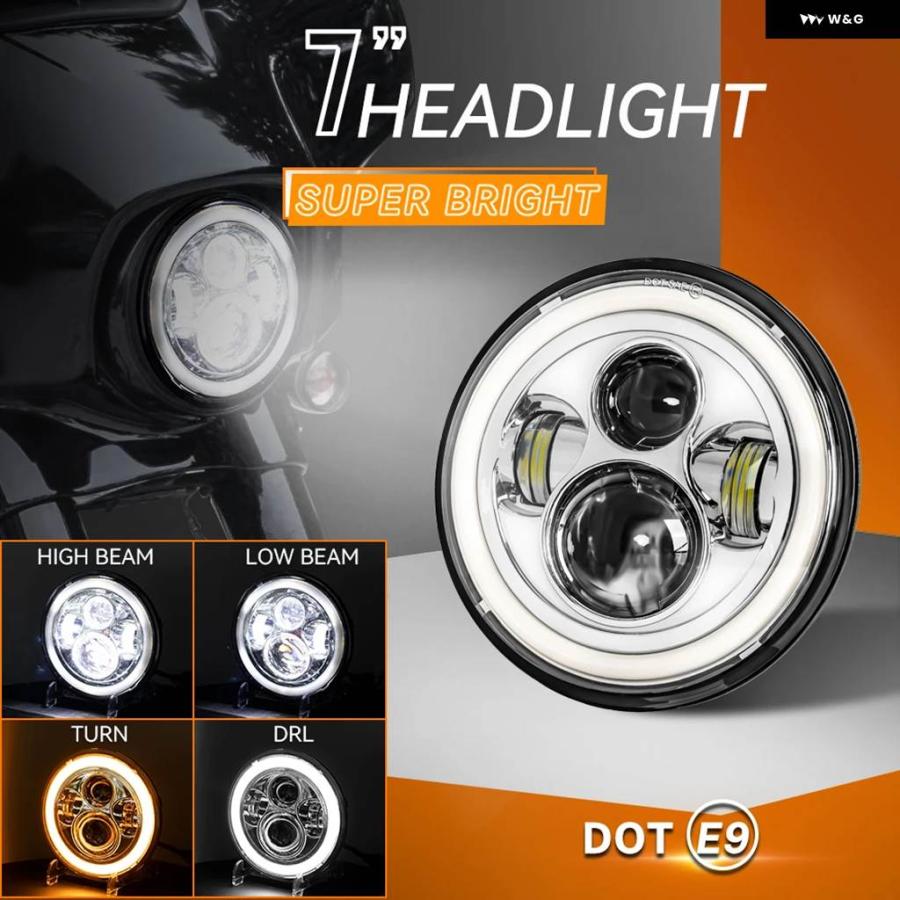 並行輸入品 7インチLED ヘッドライト オートバイ LED ヘッドライト DRLエンジェルアイ ハーレー ホンダ ヤマハ アーバンカー用H4の画像