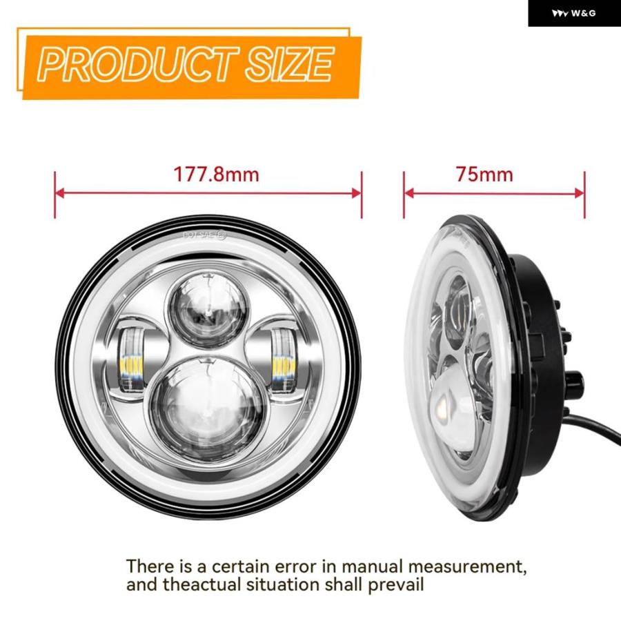 並行輸入品 7インチLED ヘッドライト オートバイ LED ヘッドライト DRLエンジェルアイ ハーレー ホンダ ヤマハ アーバンカー用H4の画像