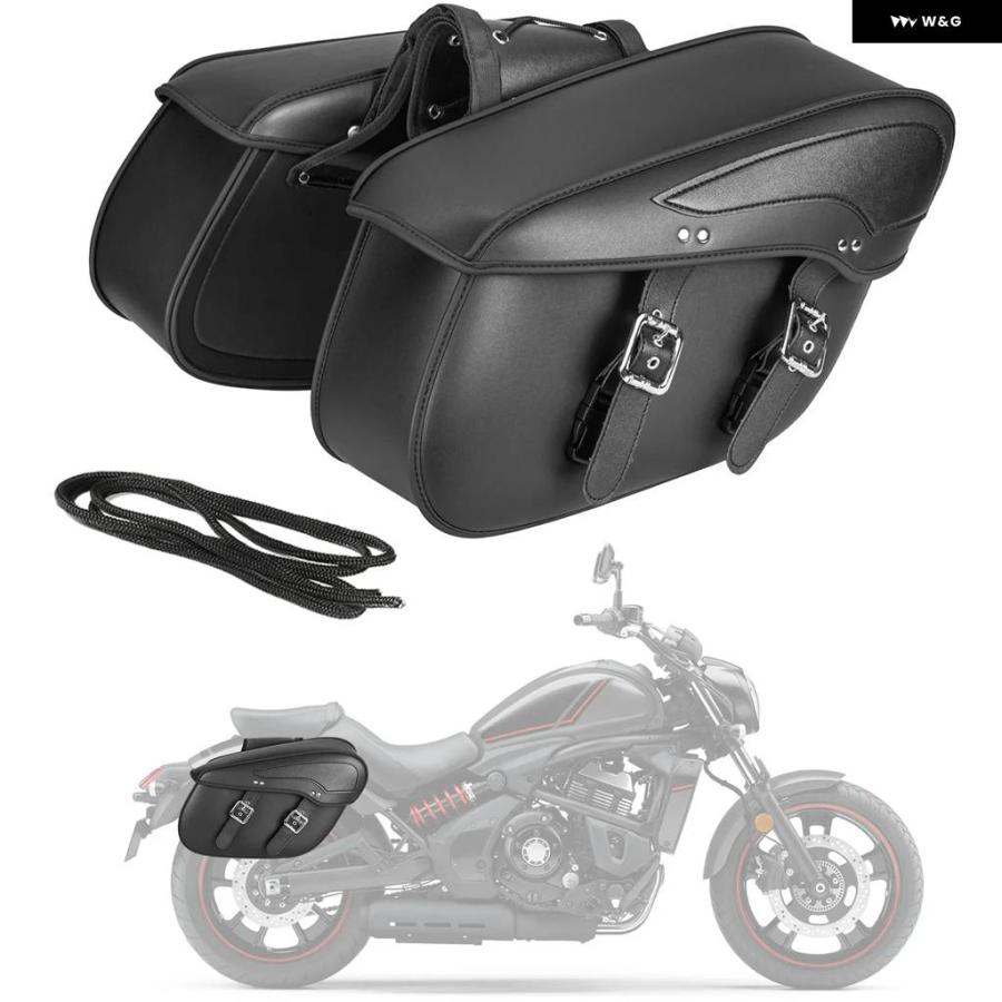 並行輸入品 2個 オートバイ バイク サドルバッグ 43X15X26CM大容量合成皮革 防水 リアサイドバッグ 収納 キャリアの画像