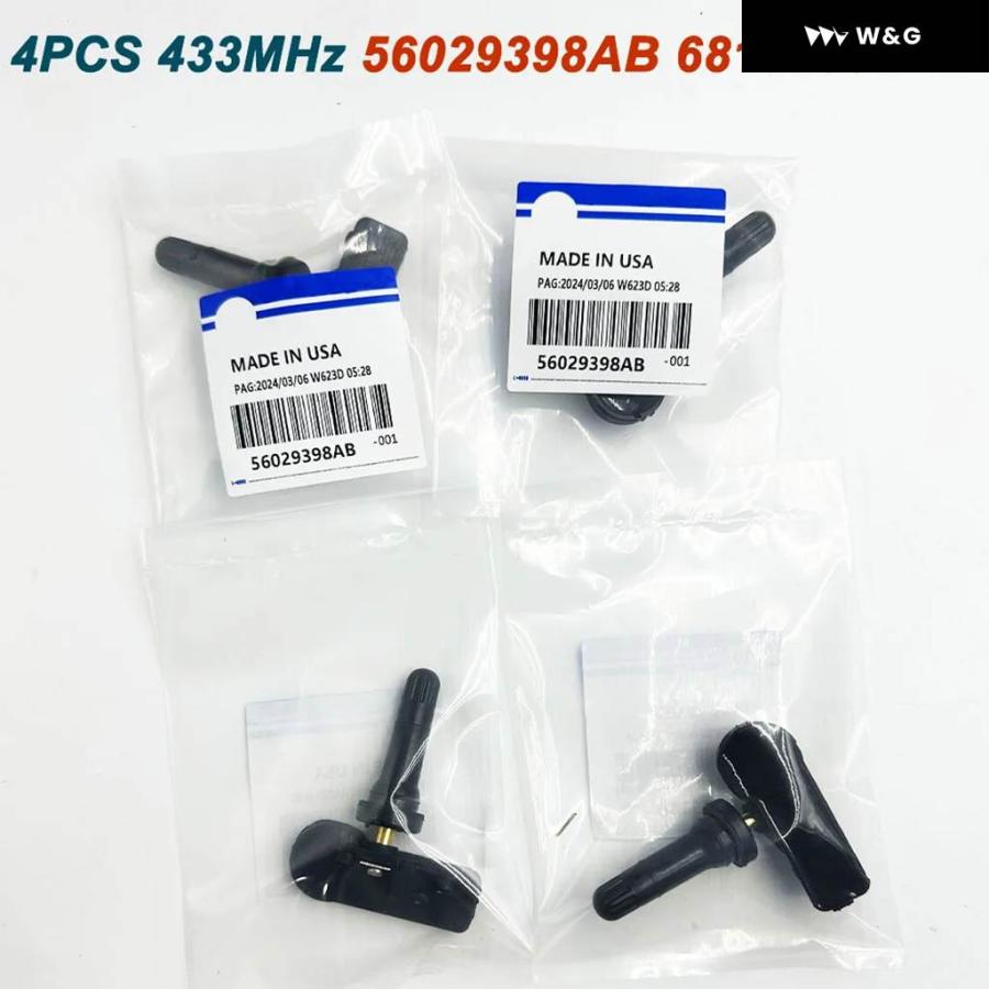 4 Sensores TPMS De Presión De Neumáticos Compatibles Con Jeep Wrangler, Dodge Ram, Charger - Ref: 56029398AB, 68142397AA