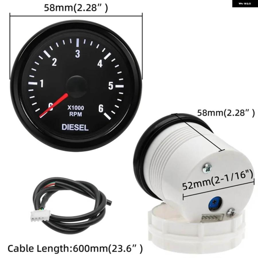 並行輸入品電気式タコメーターゲージ 2インチ 52MM 0-6000 RPM バックライト付きタコメーター 1-20気筒ディーゼル エンジンの画像