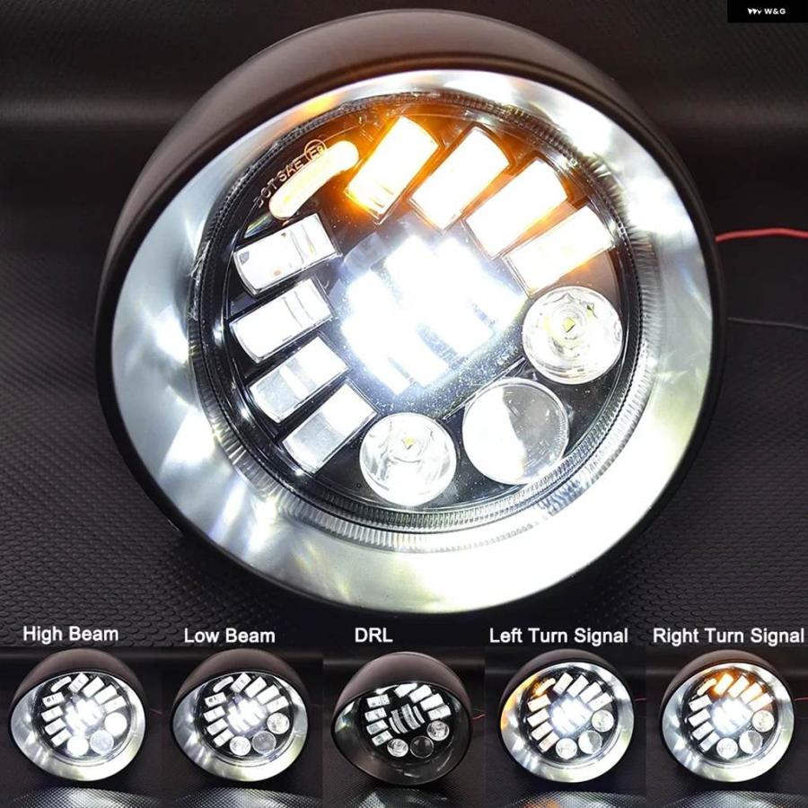 並行輸入品オートバイ 5.75インチ ヘッドライト フロント ブレット トライバー H4/LED ランプ メタル ハーレー チョッの画像