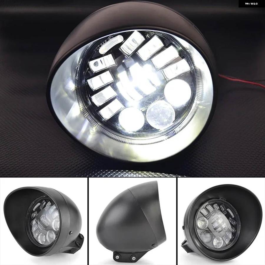 並行輸入品オートバイ 5.75インチ ヘッドライト フロント ブレット トライバー H4/LED ランプ メタル ハーレー チョッの画像