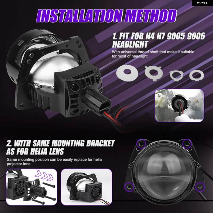 並行輸入品100W 3インチ H7 H4 バイLED プロジェクターレンズ 9005 9006 HB3 HB4 車用 ヘッドライト レンズ LED ライト ハイロービーム オート ヘッドラ_1