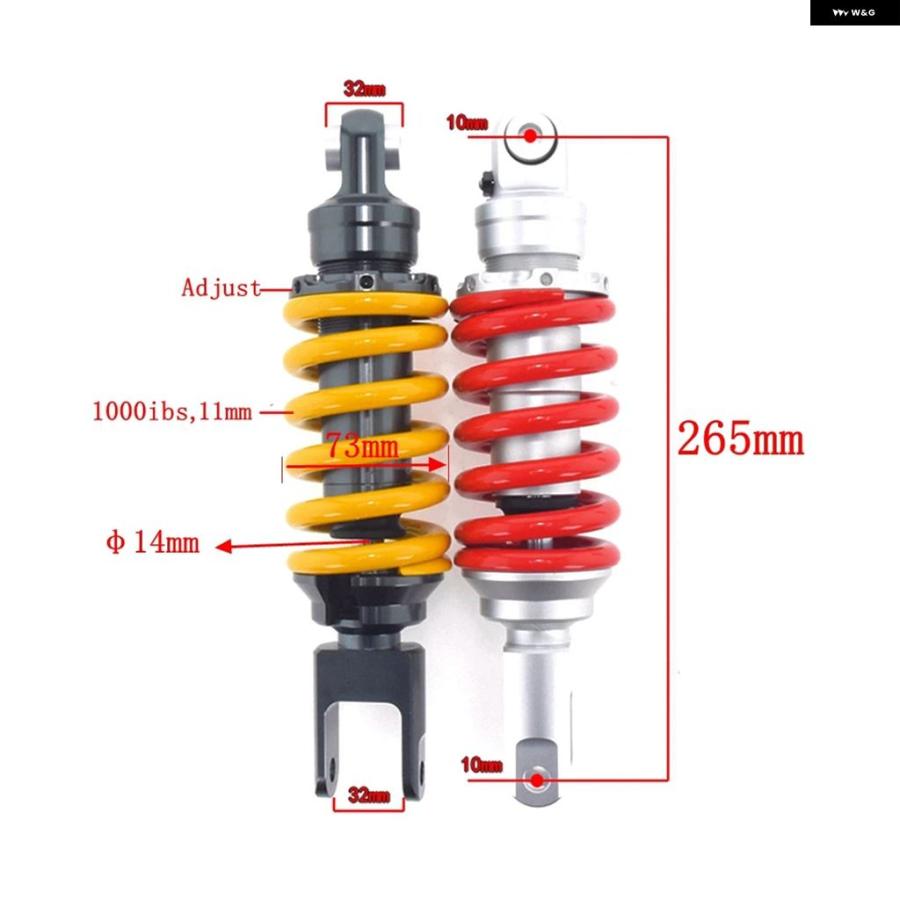 ブランド登録なし - 並行輸入品 265MM 自動二輪車 リアサスペンションセンターショック アブソーバー ホンダ カワサキ ヤマハ VIXION155 YZF-R15 CBT125 Z125 労働者階級ダート 自動二輪車