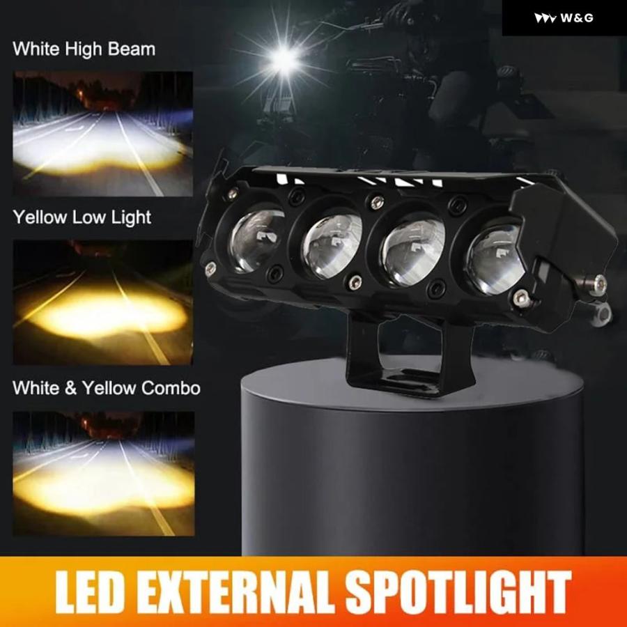 並行輸入品 汎用 オートバイ バイク スポットライト ヘッドライト 4レンズ 25Wハイ/ロービーム補助ライト LED ドライビンの画像