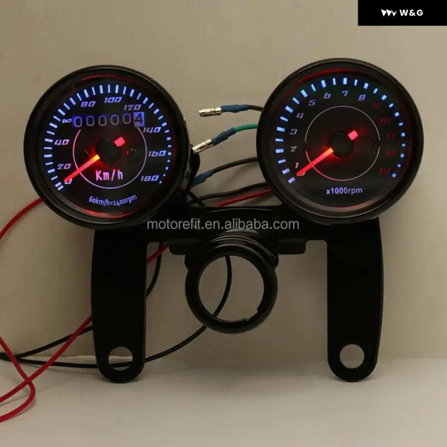 並行輸入品 オートバイ バイク タコメーター オドメーター スピード メーター ゲージキット ブラケット LED バックライト デの画像