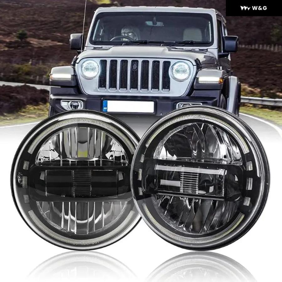 並行輸入品 7インチ LED ヘッドライト 7インチ DRL ラウンド ジープ ラングラー JK TJ ハマー H1 H2 12V | ブランド登録なし