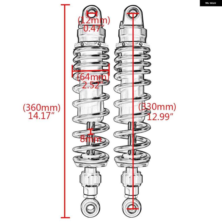 並行輸入品330MM オートバイ バイク リアサスペンション 調整可能エアショック アブソーバー ダンパー ハーレー ホンダ ヤマハ ATV クワッドの画像