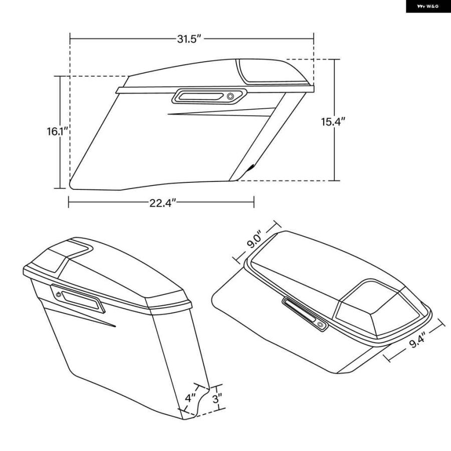 並行輸入品4インチ ストレッチ 拡張ハード サドルバッグ ハーレー CVO ツーリンググライド 2014-2024 ラゲッジ キャリア サイドバッグの画像