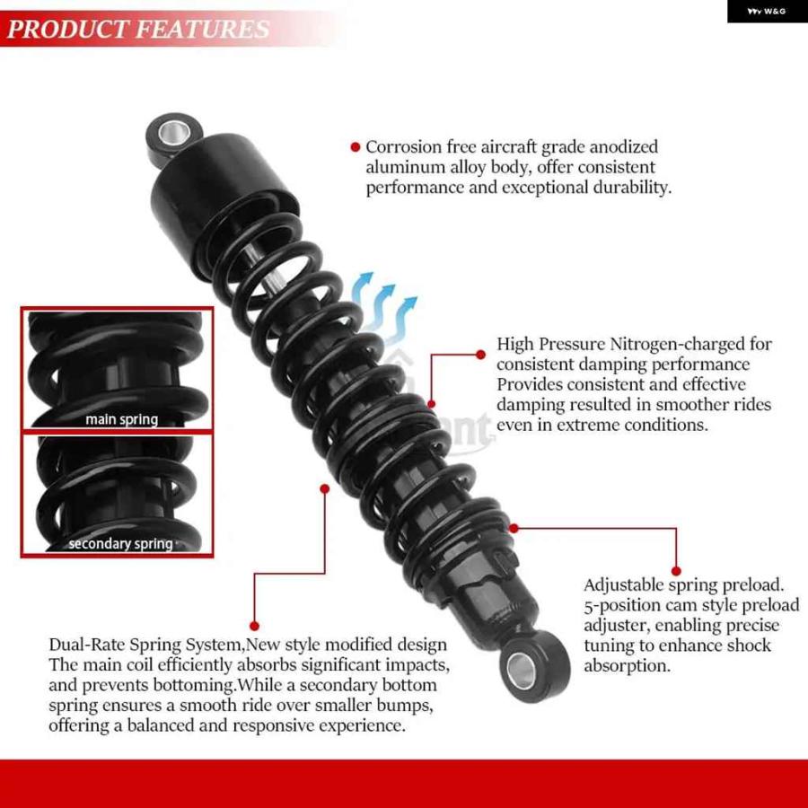 並行輸入品380MM オートバイ バイク リアエアショック アブソーバー ソリッド 合金 ハーレー ダビッドソン スポーツスター ハガー XLH883HUG 1988-2003の画像