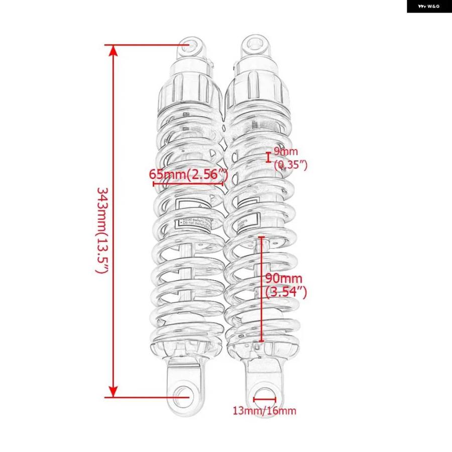 並行輸入品343MM オートバイ リアサスペンション ダンパー ショック アブソーバー 調整可能 ハーレー 883 1200 ホンダ ヤマハ スズキ カワサキの画像