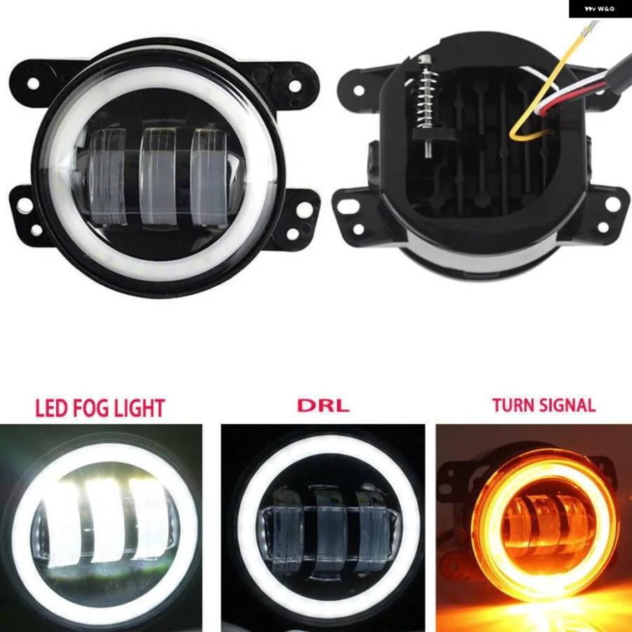並行輸入品 60W 4インチ LED フォグランプホワイトハローリングDRLアンバーウィンカーランプジープ ラングラー JK TJ LJ ダッジの画像