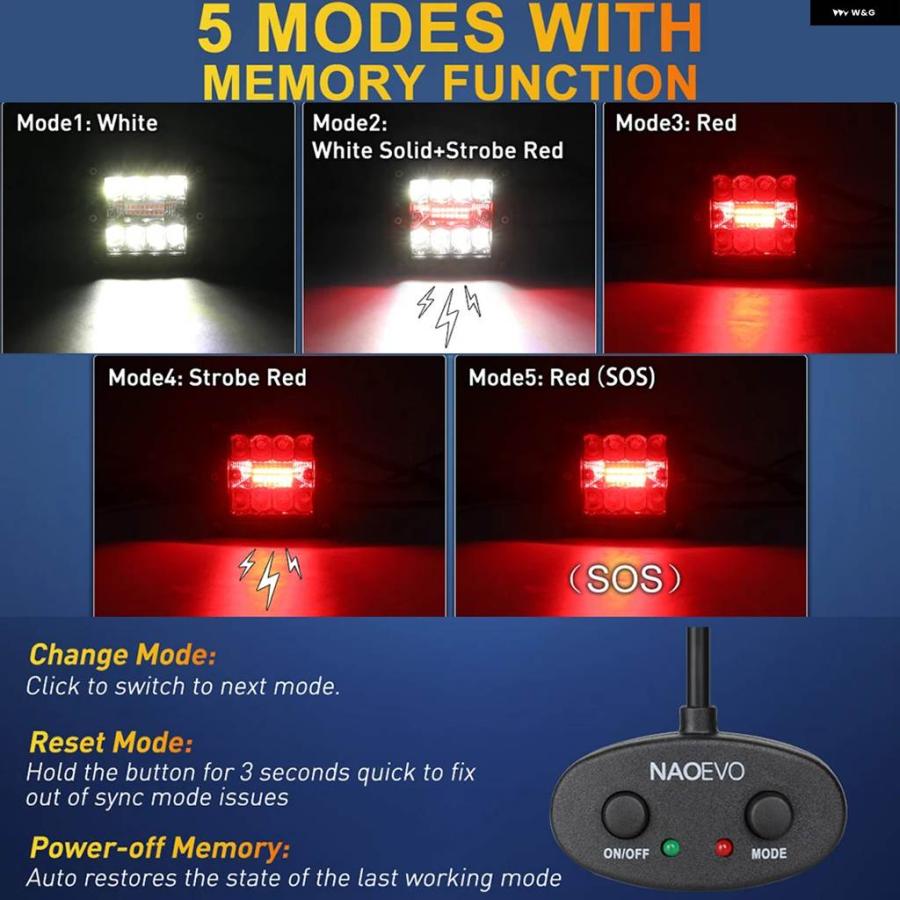 並行輸入品 72W 12V LED ワークライトバー 5インチ LED ストロボライト 赤 白 フォグランプ フラッシュマウント 4X4 オフロードの画像