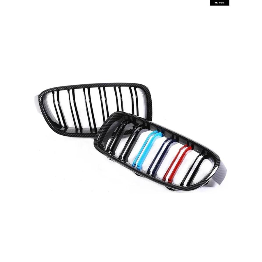 並行輸入品 フロントレインレーシンググリル カーボン Mカラーグリル キドニー BMW 3シリーズ F30 F31 F35 2012-2019 320I 328Iの画像