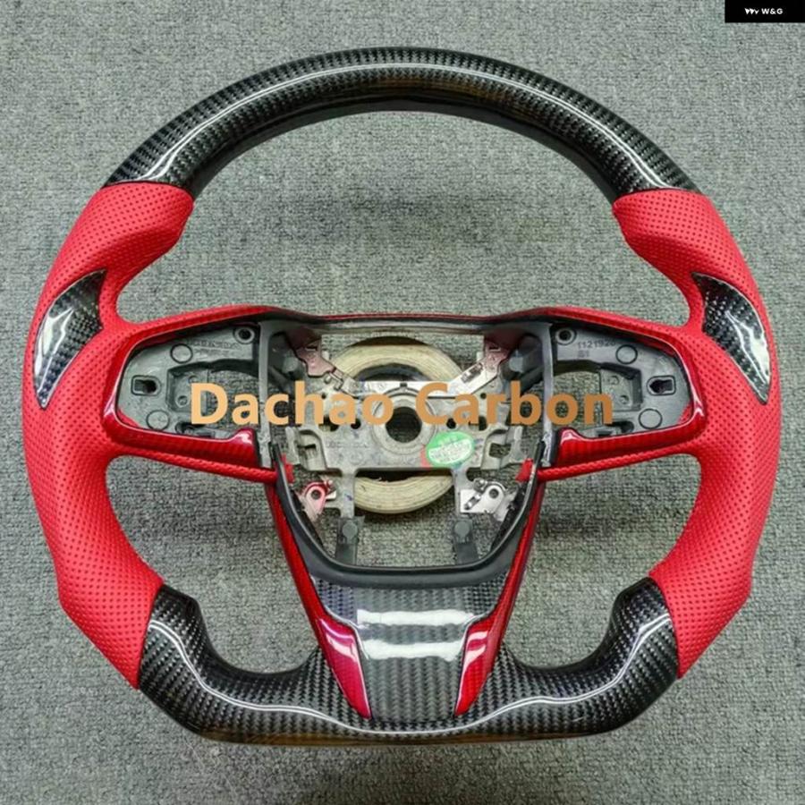 並行輸入品 レッドフレーク カーボン ステアリングホイール ホンダ シビック 10代目 タイプR FK8 2016-2021 レザー スタイルの画像
