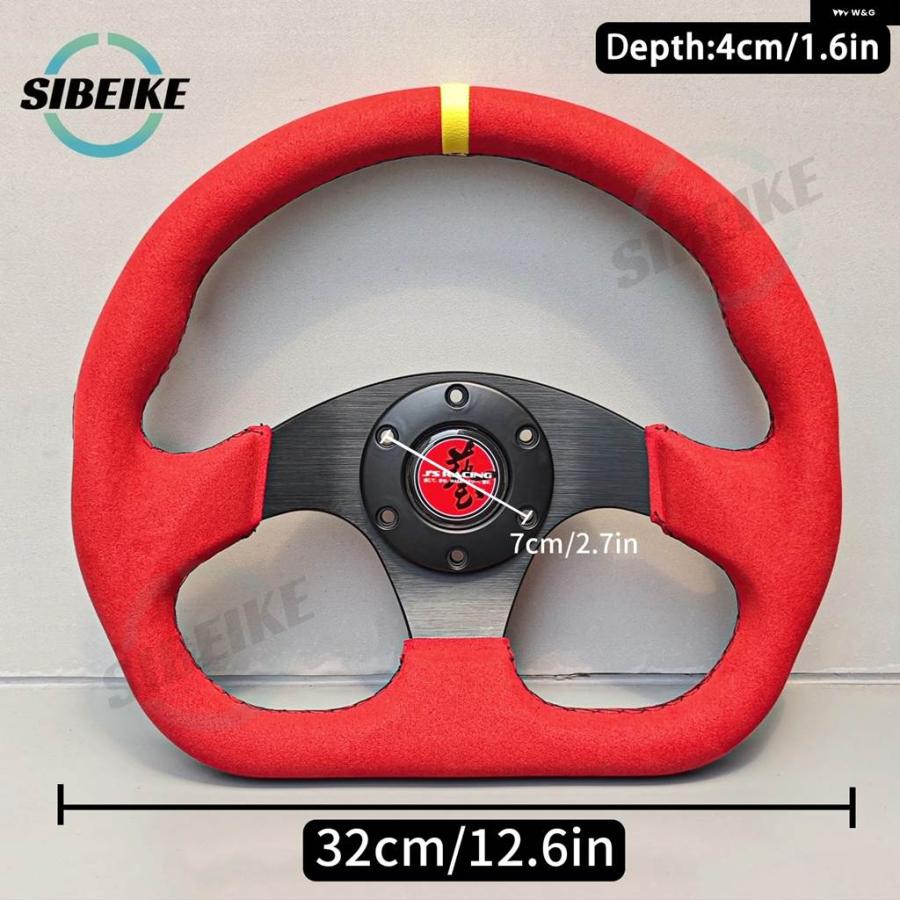 並行輸入品 JS レーシング レッドレザー ステアリングホイール 13インチ Dシェイプ レーシングスポーツ ステアリングホイールの画像