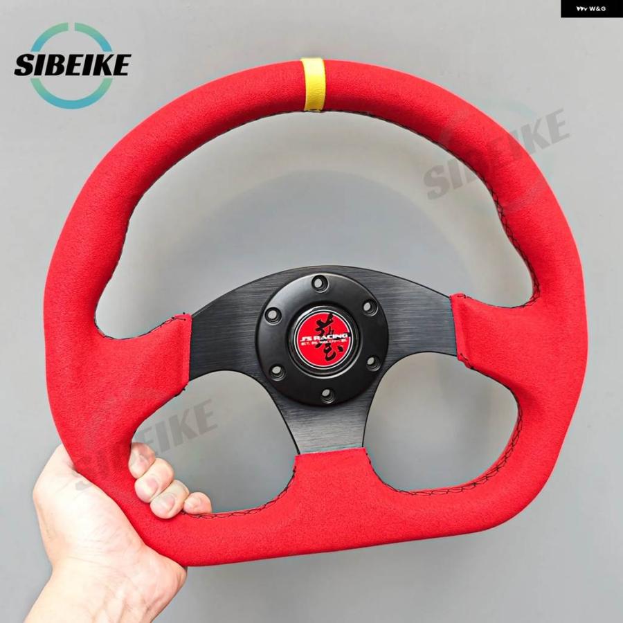 並行輸入品 JS レーシング レッドレザー ステアリングホイール 13インチ Dシェイプ レーシングスポーツ ステアリングホイールの画像