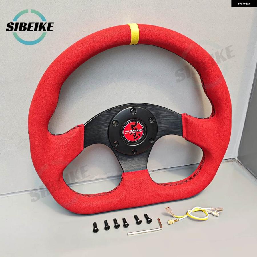 並行輸入品 JS レーシング レッドレザー ステアリングホイール 13インチ Dシェイプ レーシングスポーツ ステアリングホイールの画像