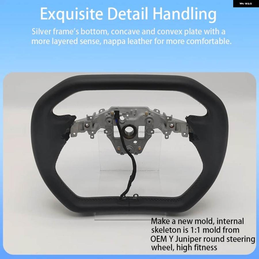 並行輸入品 377MM サイバー トラック スタイル ヨーク ステアリングホイール テスラ モデルY ジュニパー 2025 ヒートナッパレザー ヨークハの画像