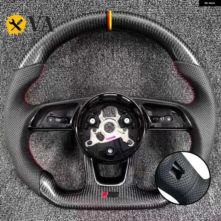 並行輸入品 カーボン セミパーフォレーテッド レッドライン レザー フラットボトム スポーツ ステアリングホイール アウディ A3 A4 A5 B9 8の画像