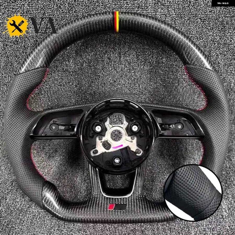 並行輸入品 カーボン セミパーフォレーテッド レッドライン レザー フラットボトム スポーツ ステアリングホイール アウディ A3 A4 A5 B9 8の画像