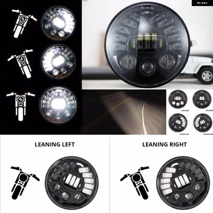 並行輸入品 7インチ LED ヘッドライト DRL 12V DOT/ECE LED ハイ/ロービーム アダプティブ ヘッドライト オートバイの画像