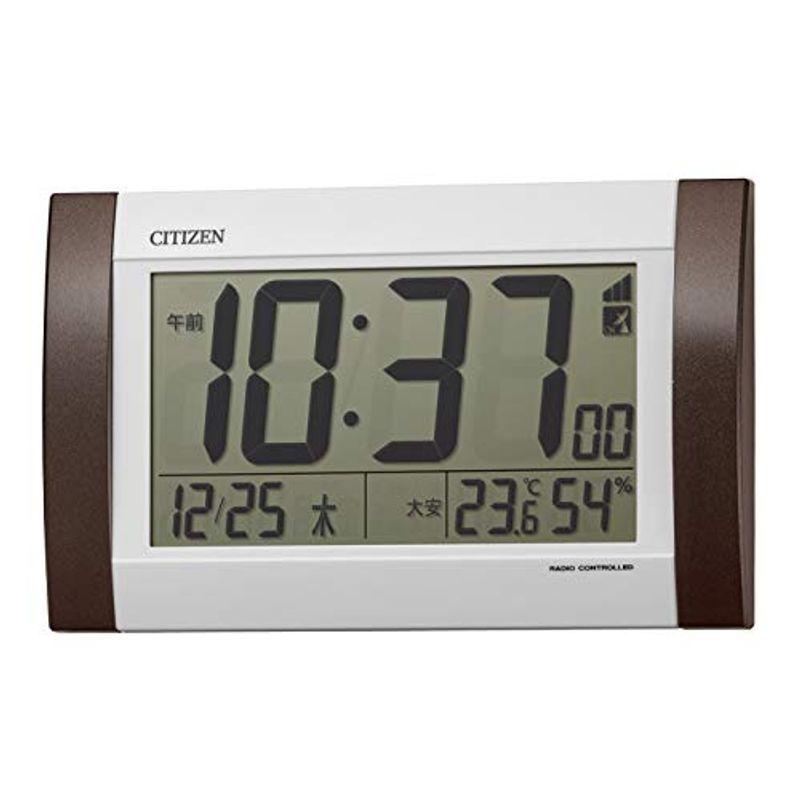 リズム シチズン 目覚まし時計 電波 デジタル R188 置き掛け兼用 カレンダー 温度 ・ 湿度 表示 茶 CITIZEN 8RZ188- 掛け時計、壁掛け時計