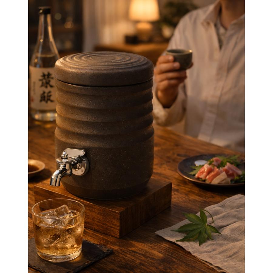 陶器製焼酎サーバー 「烏泥（うでい）」 1.3L 水割り サーバー 蛇口付