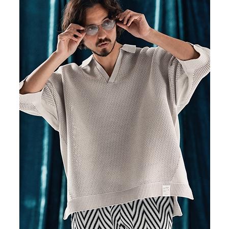 【ANGENEHM(アンゲネーム)】Skipper design airy yarn & mesh knitted polo shirt ニットポロシャツ(AG04-009scf)_15