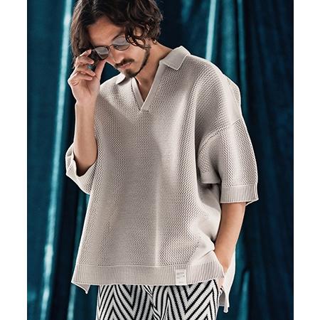 【ANGENEHM(アンゲネーム)】Skipper design airy yarn & mesh knitted polo shirt ニットポロシャツ(AG04-009scf)_16