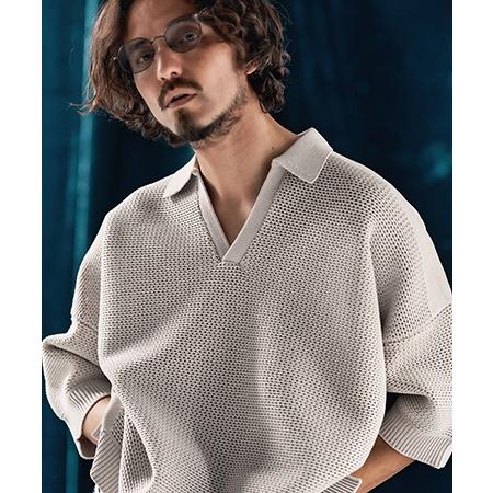 【ANGENEHM(アンゲネーム)】Skipper design airy yarn & mesh knitted polo shirt ニットポロシャツ(AG04-009scf)_24