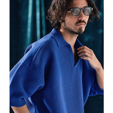 【ANGENEHM(アンゲネーム)】Skipper design airy yarn & mesh knitted polo shirt ニットポロシャツ(AG04-009scf)_7