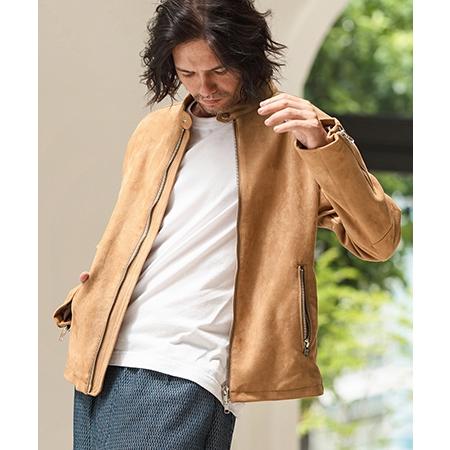 CAMBIO スウェードシングルライダースブルゾン