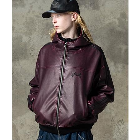 glamb（グラム） 【】Synth Leather Hooded Track Jacket シンセレザー