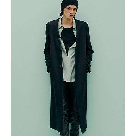 【ATTACHMENT(アタッチメント)】2-90 DOUBLE MELTON COLLARLESS MAXI COAT カラーレスチェスターコート(AC52-027)の画像