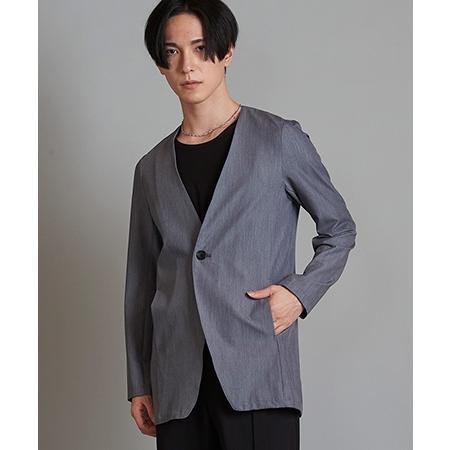 itochi プリーツスリーブジャケット ブルゾン ノーカラー グレー itochi プリーツスリーブジャケット ブルゾン ノーカラー グレー