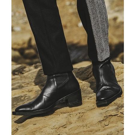 NO ID.(ノーアイディー)】 スクエアソールサイドゴアヒールブーツ