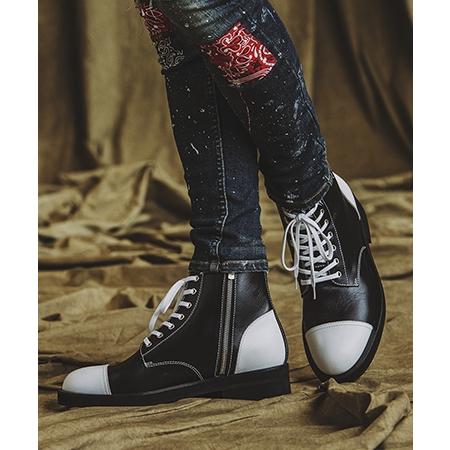 NO ID. ヒールブーツ　ジップデザイン　本革　40 モード　レザーブーツ NO ID.（ノーアイディー） スリッポン 「NO ID.」Side Zip Short Heel