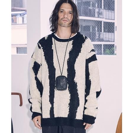 ADAM PATEK(アダムパテック)】 mohair mixed crewneck zebra ニット