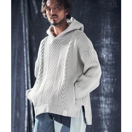 ANGENEHM（アンゲネーム） 【】Light yarn cable stitch knit hoodie 