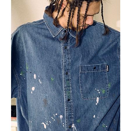 即納 【ADAM PATEK(アダムパテック)】paint denim looose shirt デニムシャツ(AP2415013)